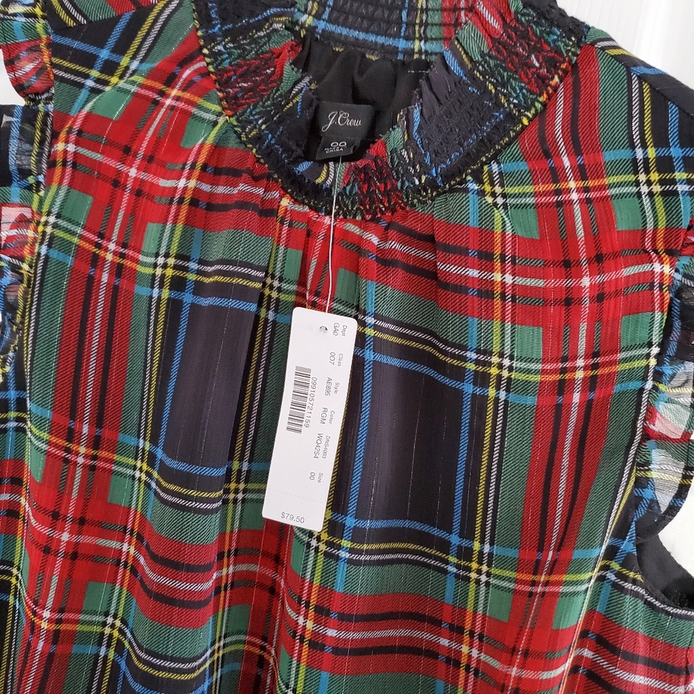 NEW J. Crew Stewart Gilded Tartan Mock Neck Top - Picture 4 of 11